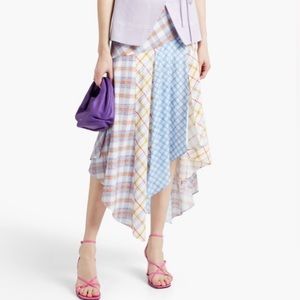 Veronica Beard Silk Stellon Handkerchief Midi Skirt in Mixed Plaid